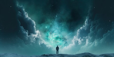 Wall Mural - staring into the abyss. light at the end of the tunnel. abstract silhouette background wallpaper.