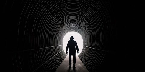 Wall Mural - staring into the abyss. light at the end of the tunnel. abstract silhouette background wallpaper.