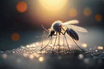 Mosquito close-up, macro with selective focus. AI generated, human enhanced