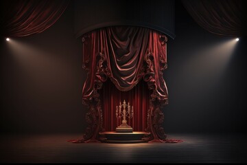 Canvas Print - Magic theater stage red curtains. Show concept. AI generated, human enhanced