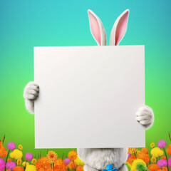 Wall Mural - easter bunny holding a sign