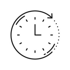 Poster - Clock timer outline icon, timepiece with dial face and arrows. Vector antique wall watch, time sign. Alarm stopwatch, watch face with round thin line dial