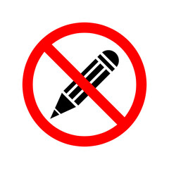 Wall Mural - Pencil ban icon. Stop or ban red round sign with pencil icon. Vector illustration. Forbidden sign..eps