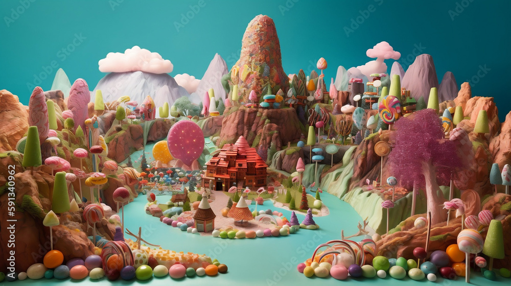 A floating island made entirely of candy: Imagine a world where