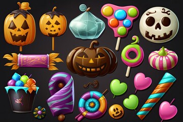 Sticker - Halloween decorations on a dark background. Generative AI