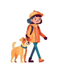 Canvas Print - Smiling girl and puppy walking