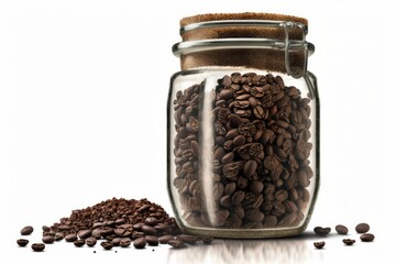 Canvas Print - glass jar and pile of coffee beans. Generative AI