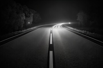 Poster - dark and empty road stretching into the night. Generative AI