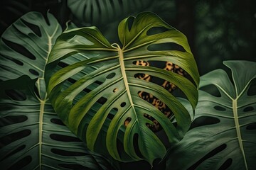 Poster - vibrant and detailed close-up of a green leaf. Generative AI