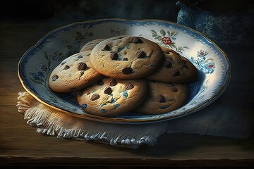 Wall Mural - Bakery-hot cookies served on a platter Generative AI