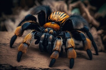 Canvas Print - spider on a wooden surface. Generative AI