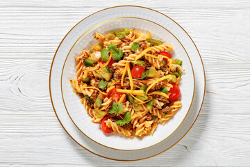 Poster - pasta salad with ground beef and veggies in bowl