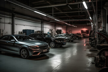 Canvas Print - car maintenance service in the background of a car repair shop