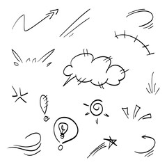 Poster - doodle set cartoon expressions effects. hand drawn emoticon effects design elements. vector illustra