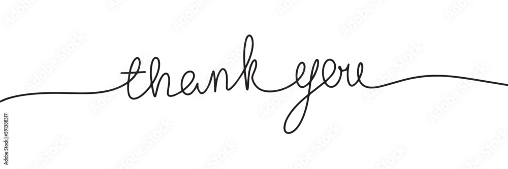 Thank you one line continuous. Handwriting line art lettering. Vector illustration.