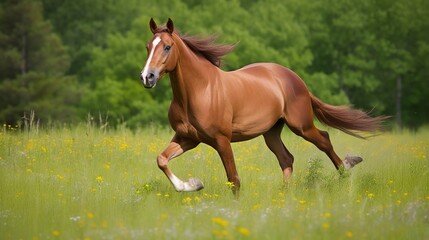 Wall Mural - Majestic Quarter Horse Galloping in a Meadow