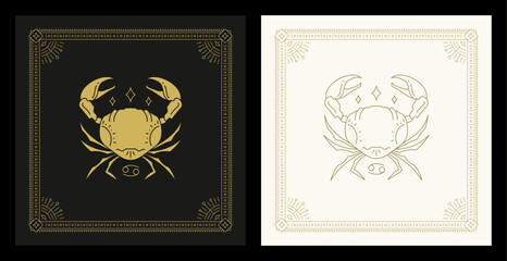 Wall Mural - cancer zodiac astrology horoscope mythology esoteric vintage line art deco card design set vector