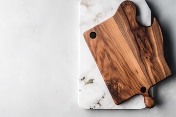 Canvas Print -  a wooden cutting board sitting on top of a marble counter top next to a knife holder with a wooden cutting board on top of it.  generative ai