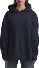 Sticker - Mockup of blue hoodies on a girl, png, sweatshirt front view