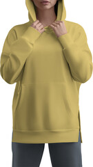 Wall Mural - Mockup of yellow hoodies on a girl, png, sweatshirt front view