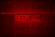 Deepfake. Red screen and element. Deepfake means fake identity of a voice or person in a video, image. Biometrics, artificial intelligence, cybercrime, identification and digitally altered identity.
