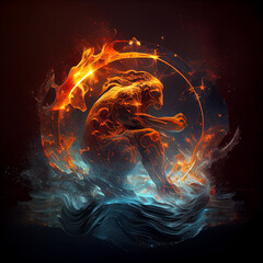 Poster - The zodiac sign Aquarius of is in a fiery environment, fire and energy. Generative AI technology.	
