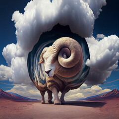 Poster - The zodiac sign of Aries is among the wind and clouds,  air and movement. Generative AI technology.	
