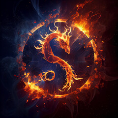 Poster - The zodiac sign Ophiuchus of is in a fiery environment, fire and energy. Generative AI technology.	
