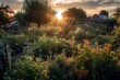 Allotment Garden at Golden Hour, Generated by AI