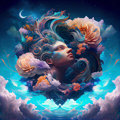 Poster - The zodiac sign of Aquarius is among the wind and clouds,  air and movement. Generative AI technology.	
