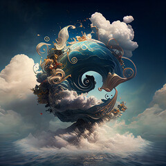 Poster - The zodiac sign of Aquarius is among the wind and clouds,  air and movement. Generative AI technology.	

