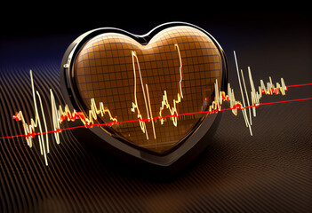Aufkleber - A heart rate monitor displaying a person's heart rate, with a line graph showing the ups and downs of their heart's rhythm. Generative AI technology.	