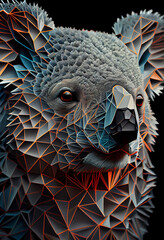 Poster - A complex, multi-layered pattern of interlocking shapes that resembles a Koala face. Generative AI technology.	