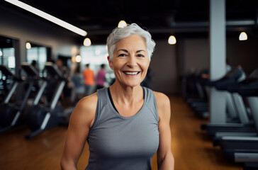 Wall Mural - Smiling senior fitness woman Generative AI