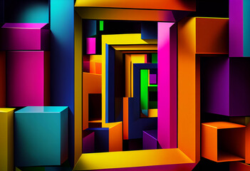 Leinwandbilder - abstract background with colorful squares Generative AI technology.	