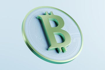 Aufkleber - Green bitcoin sign on white background. Crypto and finance concept. 3D Rendering.