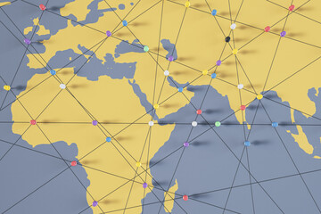 Poster - Abstract map with pins. Adventure, discovery, navigation, communication, logistics, geography, transport and travel theme concept background. 3D Rendering.