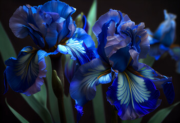 Poster - Bright blue irises. Generative AI technology.	
