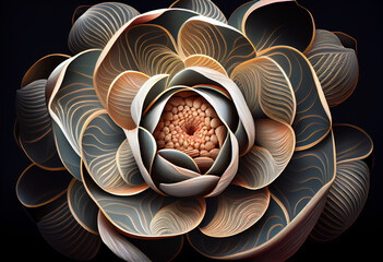 Poster - A complex, multi-layered pattern of interlocking shapes that resembles a Red hydrangea bush. Generative AI technology.	
