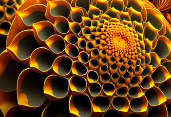 Poster - A complex, multi-layered pattern of interlocking shapes that resembles a Red hydrangea bush. Generative AI technology.	
