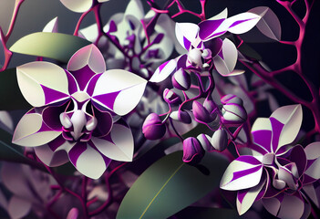 Poster - A complex, multi-layered pattern of interlocking shapes that resembles a Purple lavender bush. Generative AI technology.	
