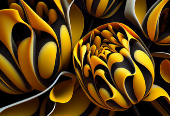 Poster - A complex, multi-layered pattern of interlocking shapes that resembles a Yellow Tulip background. Generative AI technology.	
