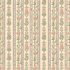 stripes and flowers floral fabric wallpaper seamless pattern with generative ai