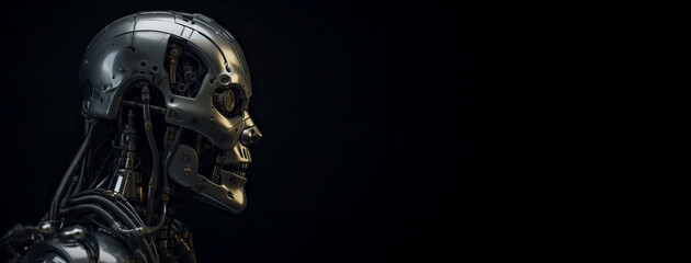 Poster - Futuristic Robot isolated on dark background - Generative AI