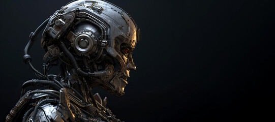 Poster - Futuristic Robot isolated on dark background - Generative AI