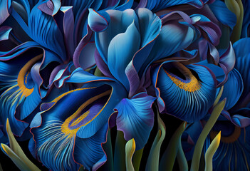Aufkleber - Beautiful abstract surreal geometric  Bright blue irises. Generative AI technology.	
