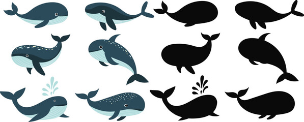 Wall Mural - whales set on white background, vector