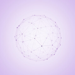 Poster - Sphere consisting of dots and lines on soft purple background. Network connection structure. Big data visualization. 3D rendering.