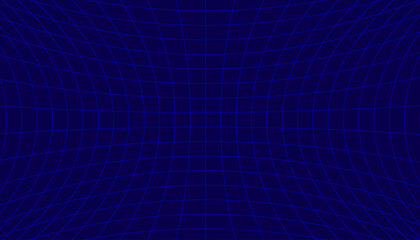 Abstract curved perspective grid on blue background. Graphic vector flat design style. 3d wireframe room concept.