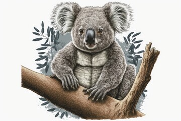 Canvas Print - cute koala perched on a tree branch. Generative AI